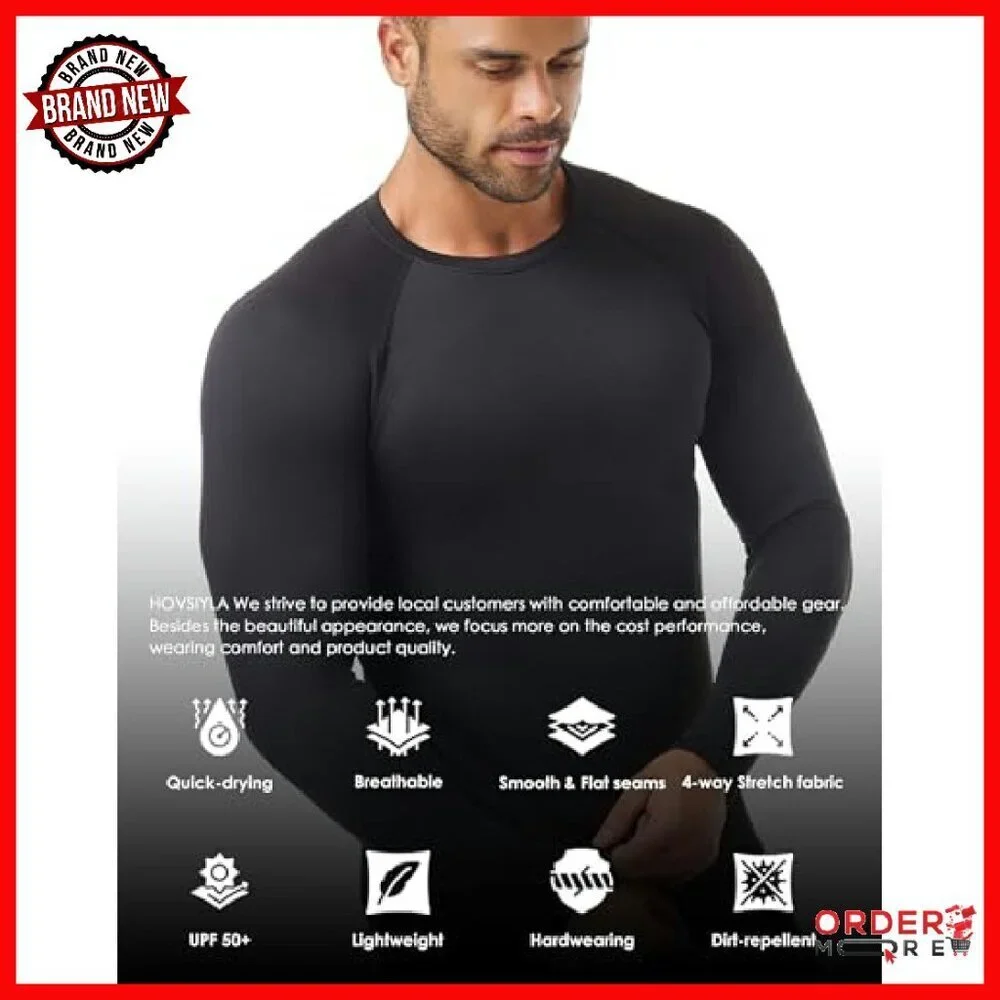 Men's Thermal Compression Base Layer Shirts Fleece Lined Long Sleeve 3 Pack